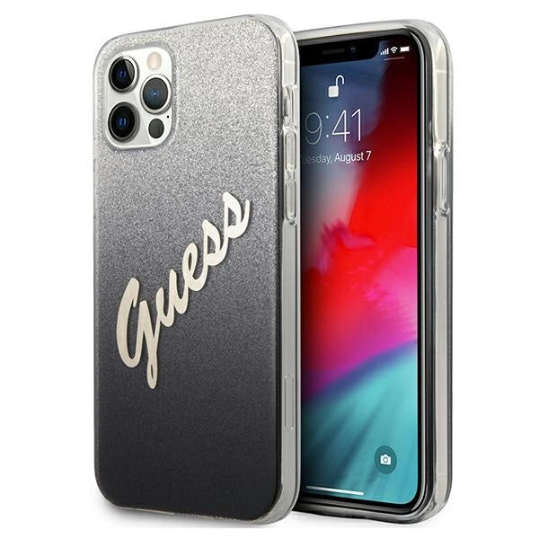 Guess GUHCP12MPCUGLSBK iPhone 12/12 Pro 6.1" sort/sort hardcase Glitter Gradient Script