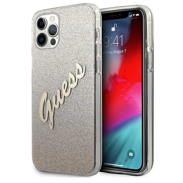 Guess GUHCP12MPCUGLSGO iPhone 12/12 Pro 6.1" guld/guld hardcase Glitter Gradient Script