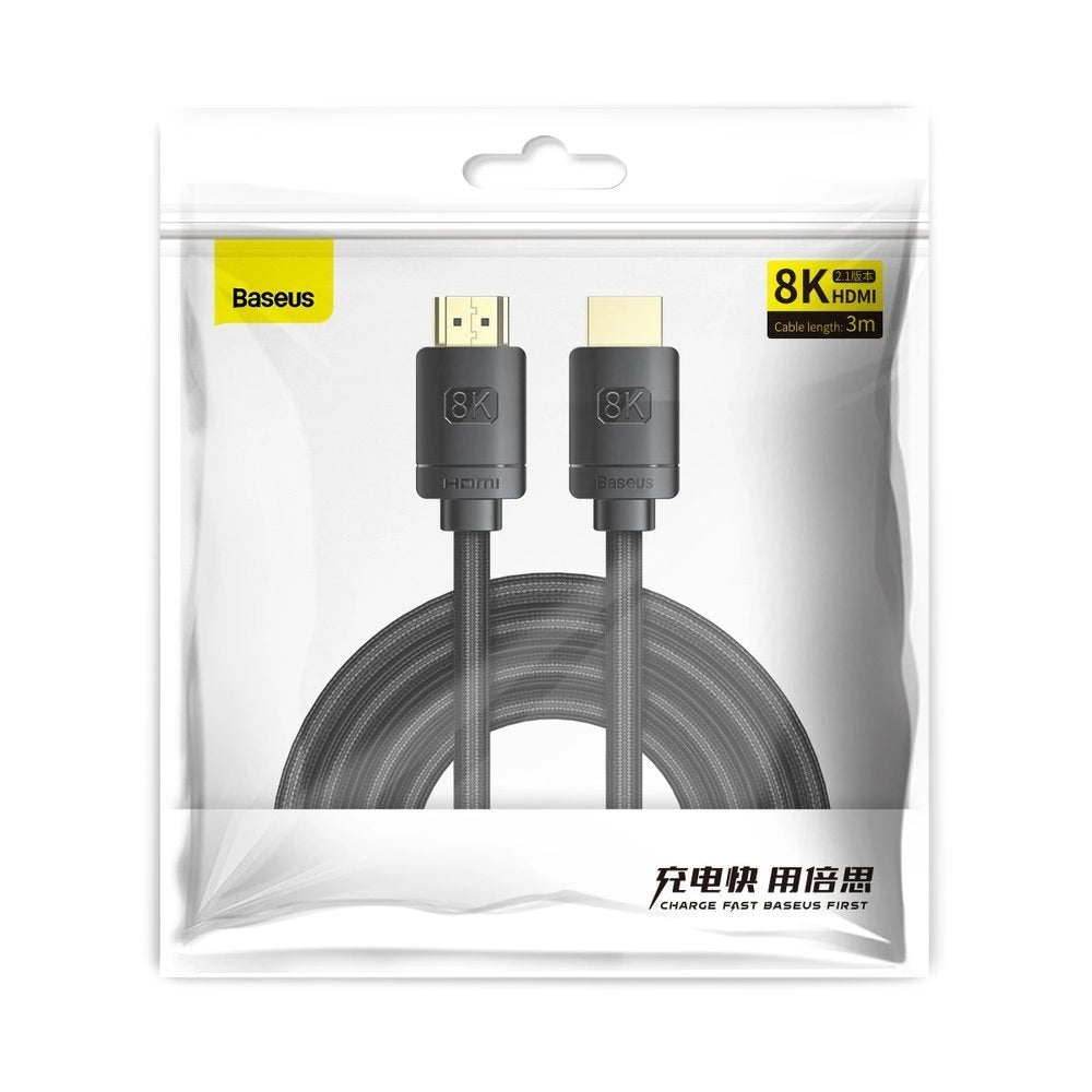 Baseus HDMI 2.1 Kabel 8K 60 Hz 48 Gbps / 4K 120 Hz / 2K 144 Hz 3D eARC QMS Dynamisk HDR VRR ALLM 3 m sort (CAKGQ-L01)