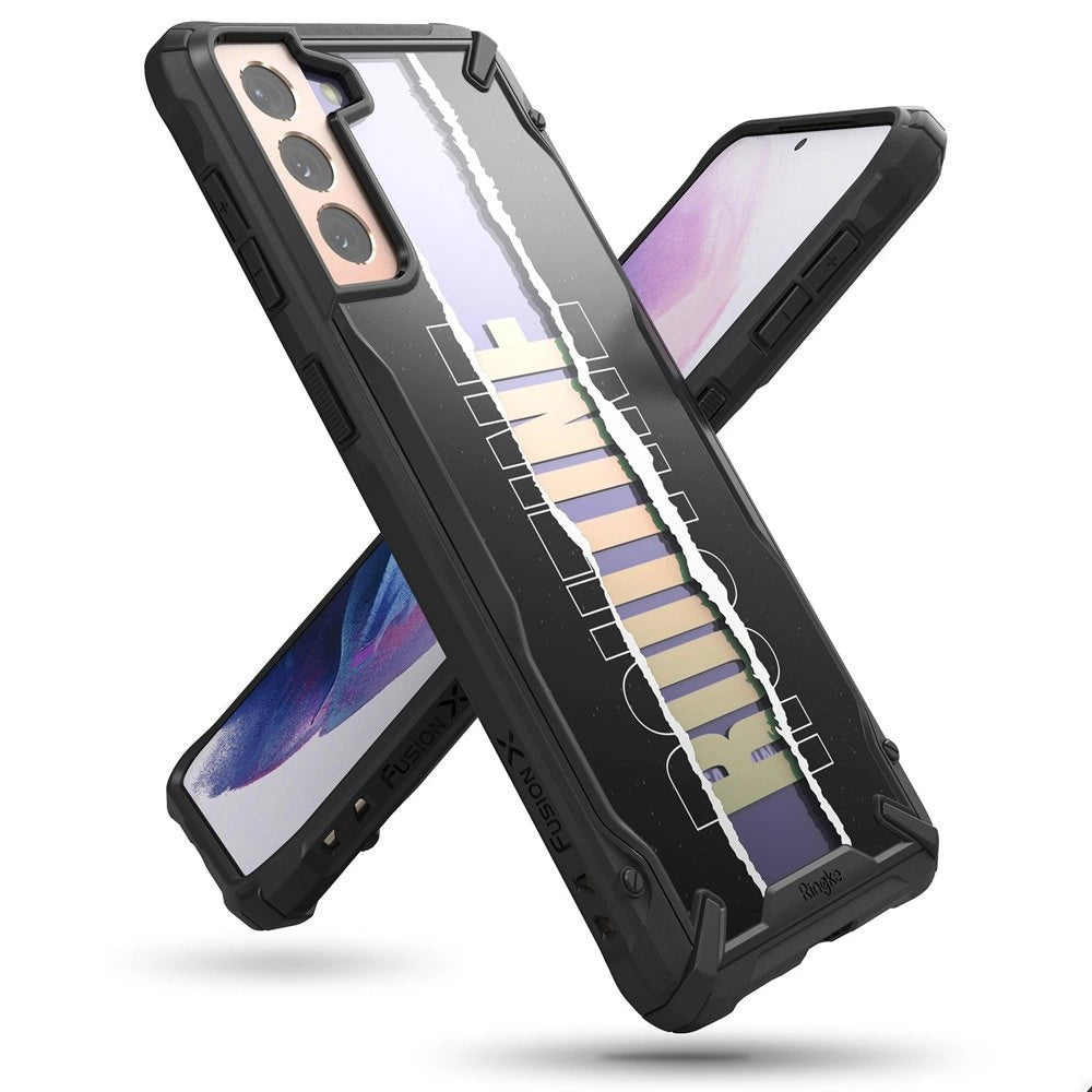 Ringke Fusion X Design holdbar PC-foder med TPU-støjfanger til Samsung Galaxy S21+ 5G (S21 Plus 5G) sort (Routine) (XDSG0054)