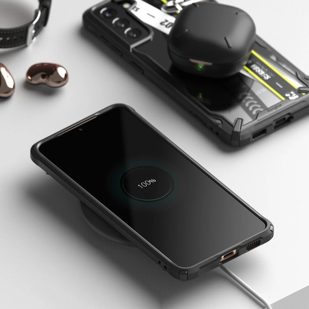 Ringke Fusion X Design holdbar PC-foder med TPU-støjfanger til Samsung Galaxy S21+ 5G (S21 Plus 5G) sort (Routine) (XDSG0054)