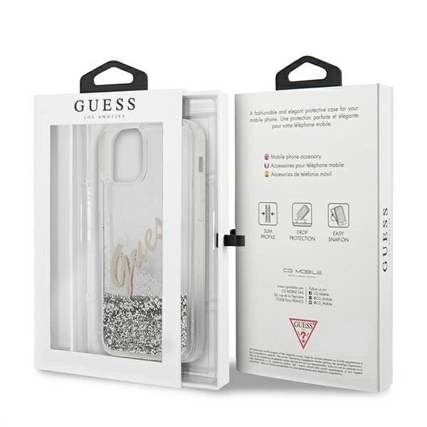 Guess GUHCP12LGLVSSI iPhone 12 Pro Max 6.7" sølv/sølv hardcase Glitter Vintage Script