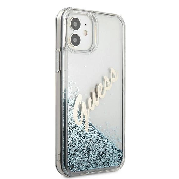 Guess GUHCP12SGLVSBL iPhone 12 mini 5.4" blå/blå hardcase Glitter Vintage Script