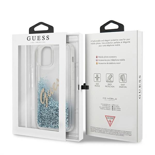 Guess GUHCP12SGLVSBL iPhone 12 mini 5.4" blå/blå hardcase Glitter Vintage Script