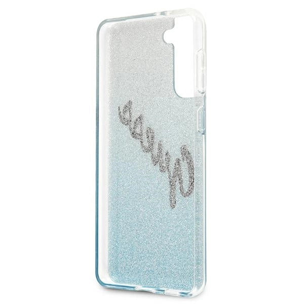 Guess GUHCS21MPCUGLSBL S21+ G996 blå/blå hardcase Glitter Gradient Script