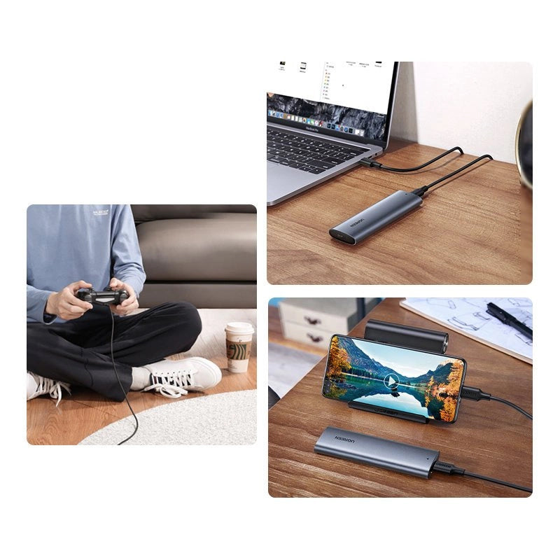 Ugreen M.2 SSD bay USB 3.2 Gen 2 drev (SuperSpeed USB 10 Gbps) + USB Type C kabel 0,5m grå (CM400 10902)