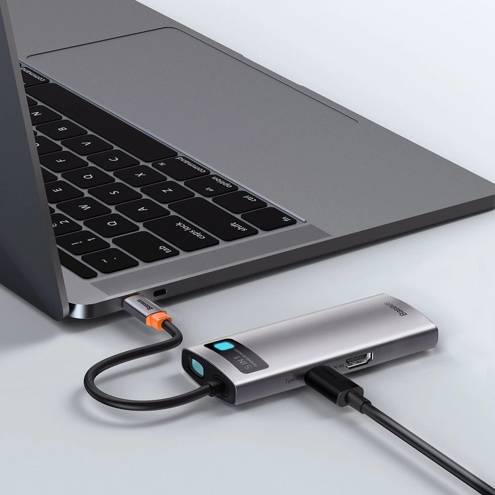 Baseus Metal Gleam Series 5-i-1 multifunktionelle HUB USB Type C - USB Type C Power Delivery 100 W / HDMI 4K 30 Hz / 3x USB 3.2 Gen 1 (CAHUB-CX0G)