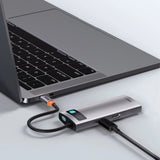 Baseus Metal Gleam Series 5-i-1 multifunktionelle HUB USB Type C - USB Type C Power Delivery 100 W / HDMI 4K 30 Hz / 3x USB 3.2 Gen 1 (CAHUB-CX0G)