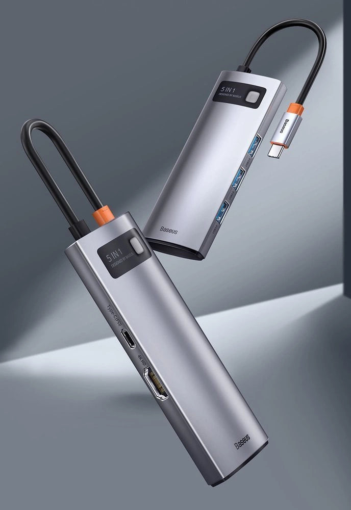 Baseus Metal Gleam Series 5-i-1 multifunktionelle HUB USB Type C - USB Type C Power Delivery 100 W / HDMI 4K 30 Hz / 3x USB 3.2 Gen 1 (CAHUB-CX0G)