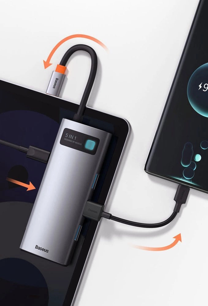 Baseus Metal Gleam Series 5-i-1 multifunktionelle HUB USB Type C - USB Type C Power Delivery 100 W / HDMI 4K 30 Hz / 3x USB 3.2 Gen 1 (CAHUB-CX0G)