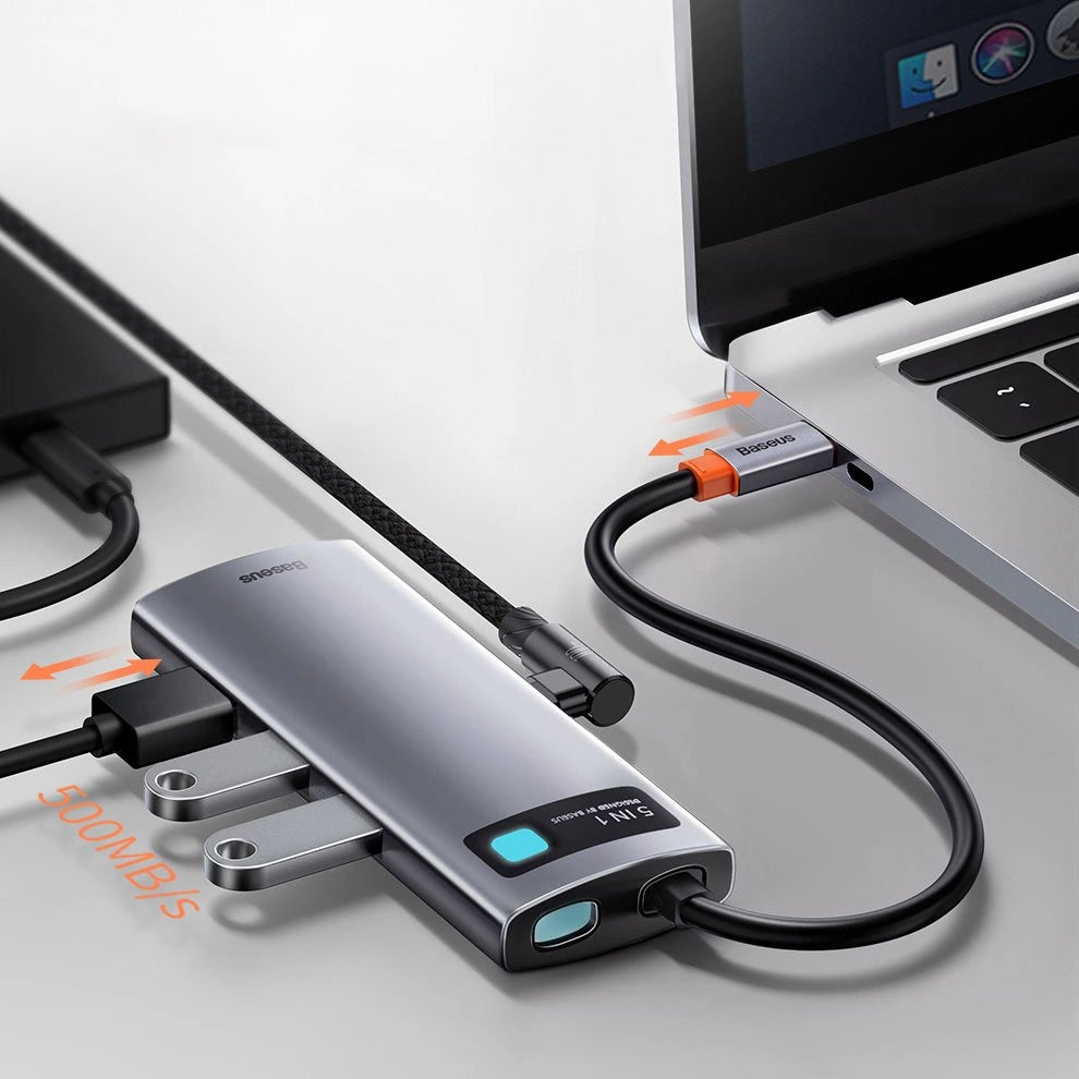 Baseus Metal Gleam Series 5-i-1 multifunktionelle HUB USB Type C - USB Type C Power Delivery 100 W / HDMI 4K 30 Hz / 3x USB 3.2 Gen 1 (CAHUB-CX0G)