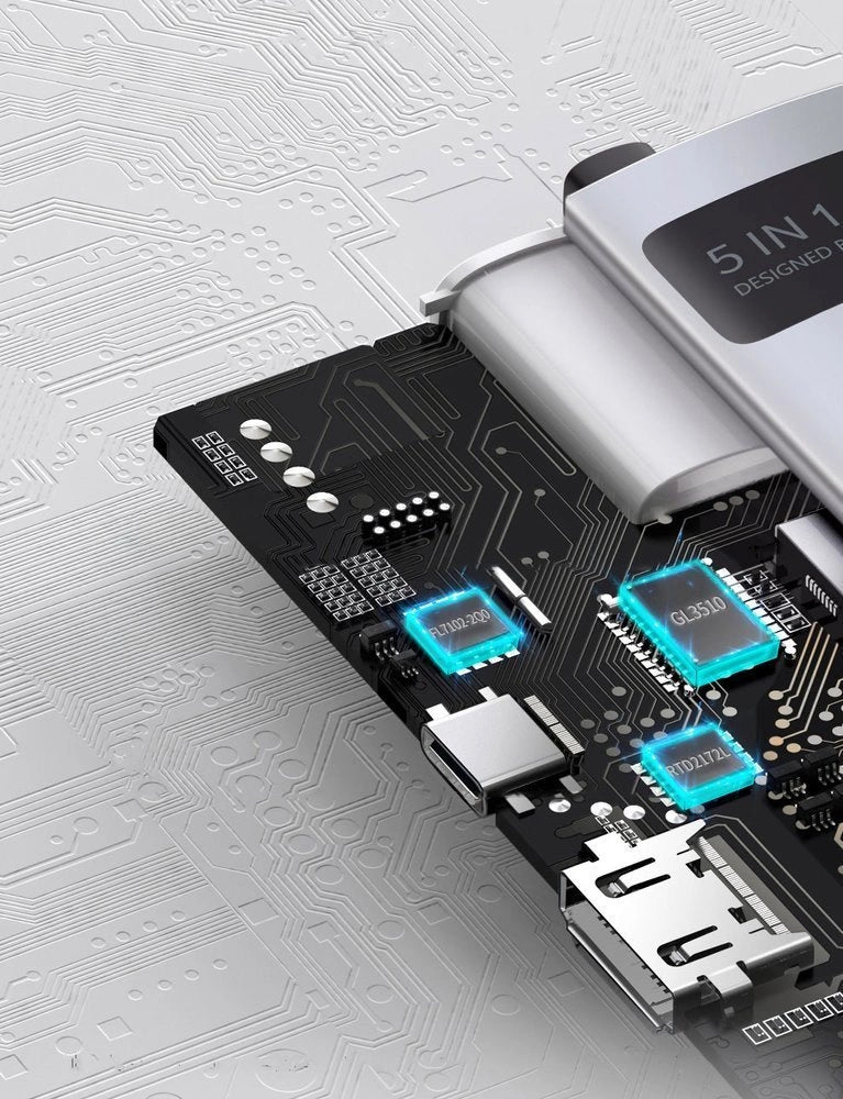 Baseus Metal Gleam Series 5-i-1 multifunktionelle HUB USB Type C - USB Type C Power Delivery 100 W / HDMI 4K 30 Hz / 3x USB 3.2 Gen 1 (CAHUB-CX0G)