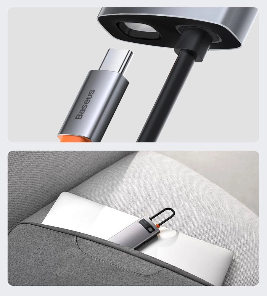 Baseus Metal Gleam Series 5-i-1 multifunktionelle HUB USB Type C - USB Type C Power Delivery 100 W / HDMI 4K 30 Hz / 3x USB 3.2 Gen 1 (CAHUB-CX0G)
