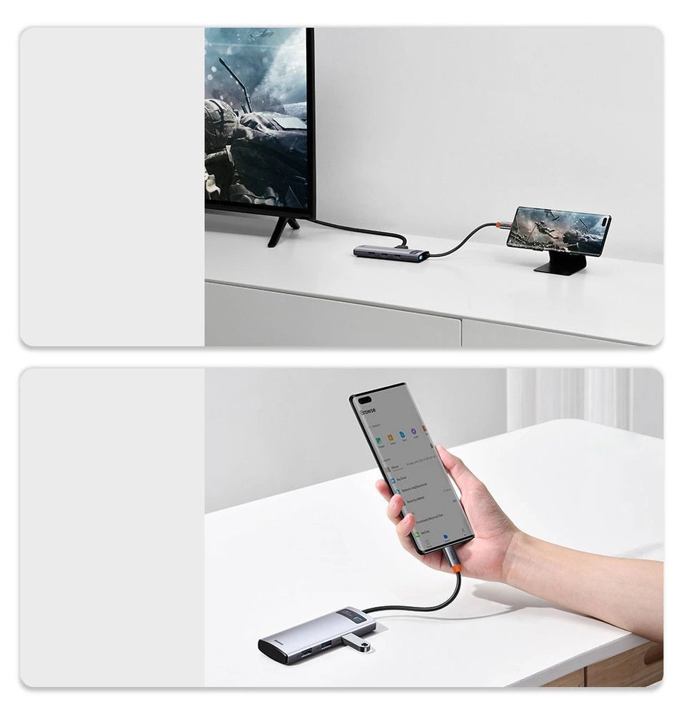 Baseus Metal Gleam Series 5-i-1 multifunktionelle HUB USB Type C - USB Type C Power Delivery 100 W / HDMI 4K 30 Hz / 3x USB 3.2 Gen 1 (CAHUB-CX0G)