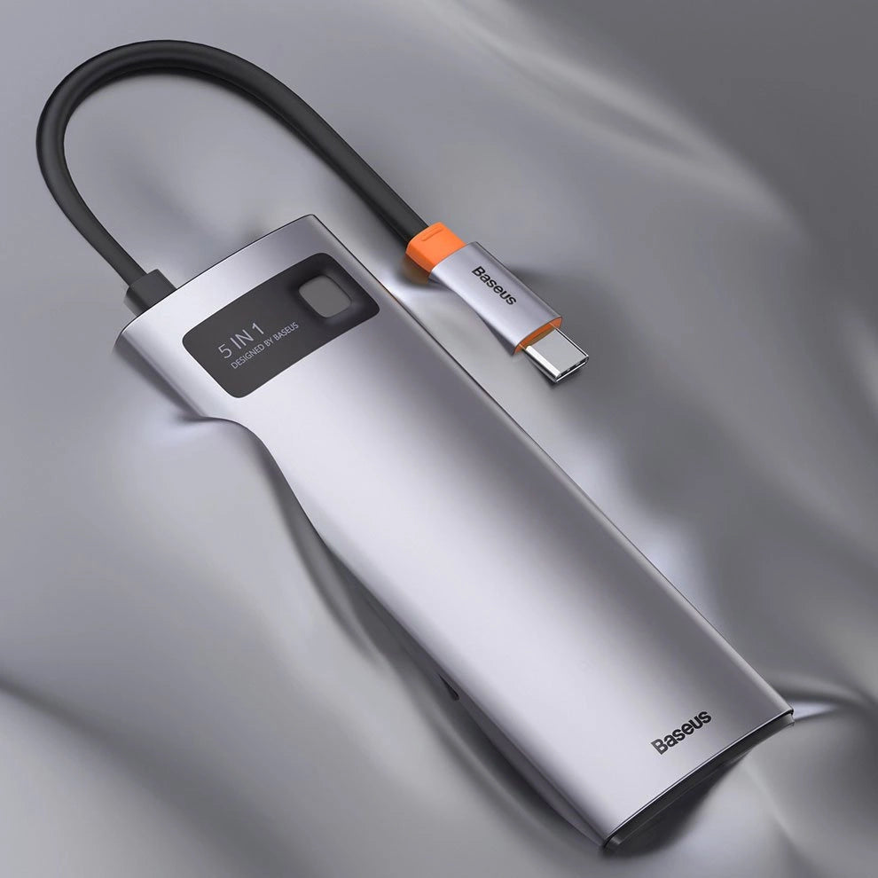 Baseus Metal Gleam Series 5-i-1 multifunktionelle HUB USB Type C - USB Type C Power Delivery 100 W / HDMI 4K 30 Hz / 3x USB 3.2 Gen 1 (CAHUB-CX0G)