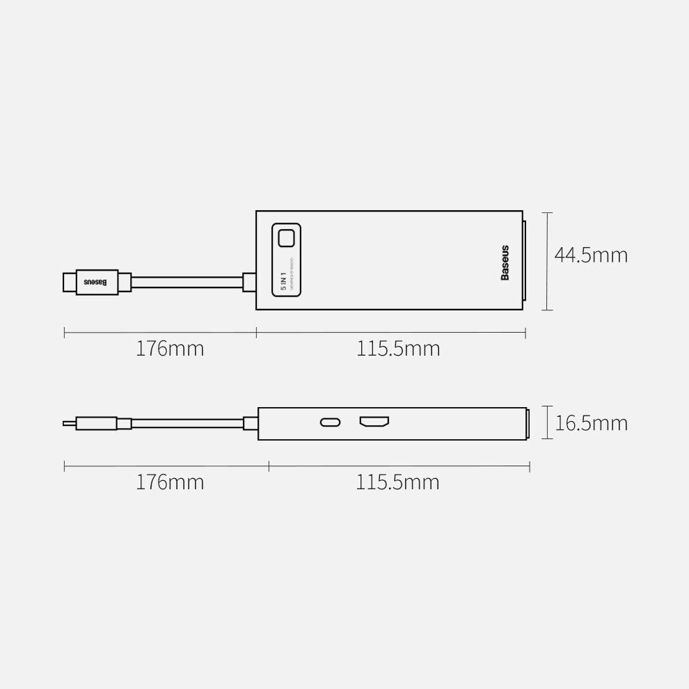 Baseus Metal Gleam Series 5-i-1 multifunktionelle HUB USB Type C - USB Type C Power Delivery 100 W / HDMI 4K 30 Hz / 3x USB 3.2 Gen 1 (CAHUB-CX0G)