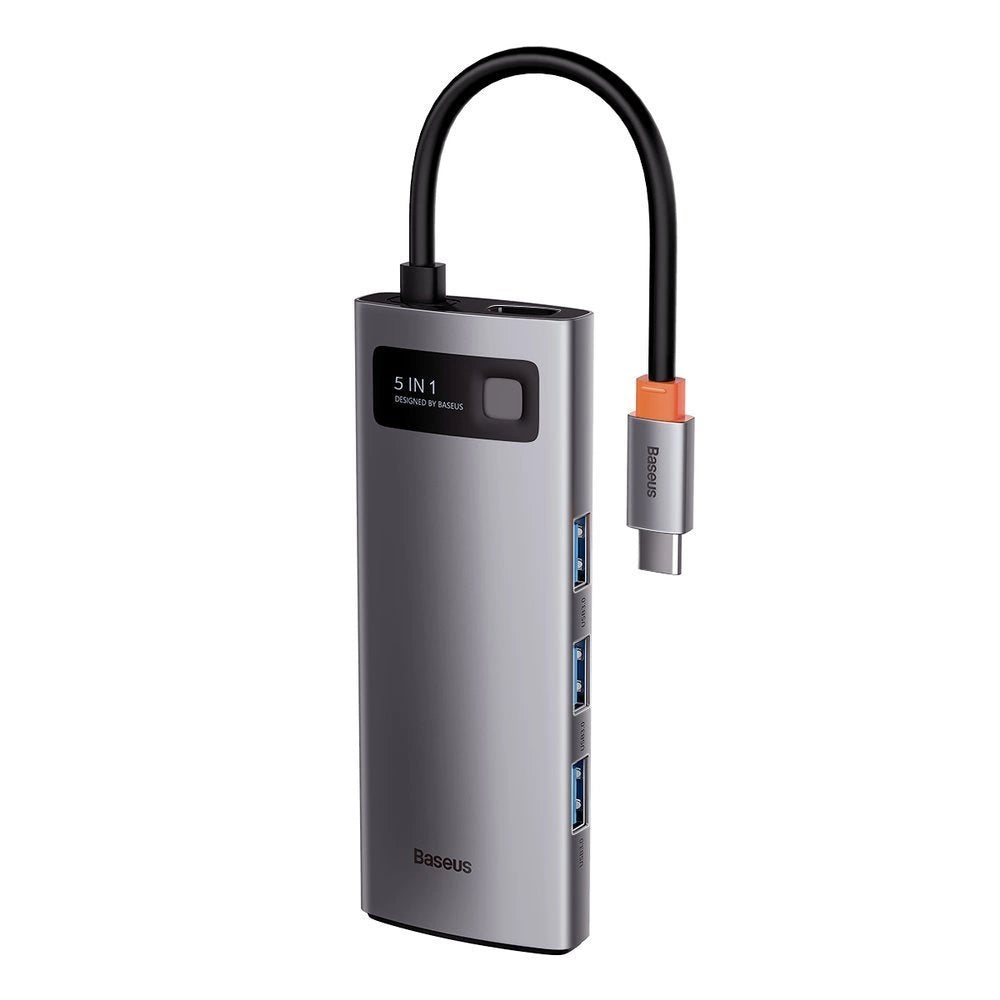 Baseus Metal Gleam Series 5-i-1 multifunktionelle HUB USB Type C - USB Type C Power Delivery 100 W / HDMI 4K 30 Hz / 3x USB 3.2 Gen 1 (CAHUB-CX0G)