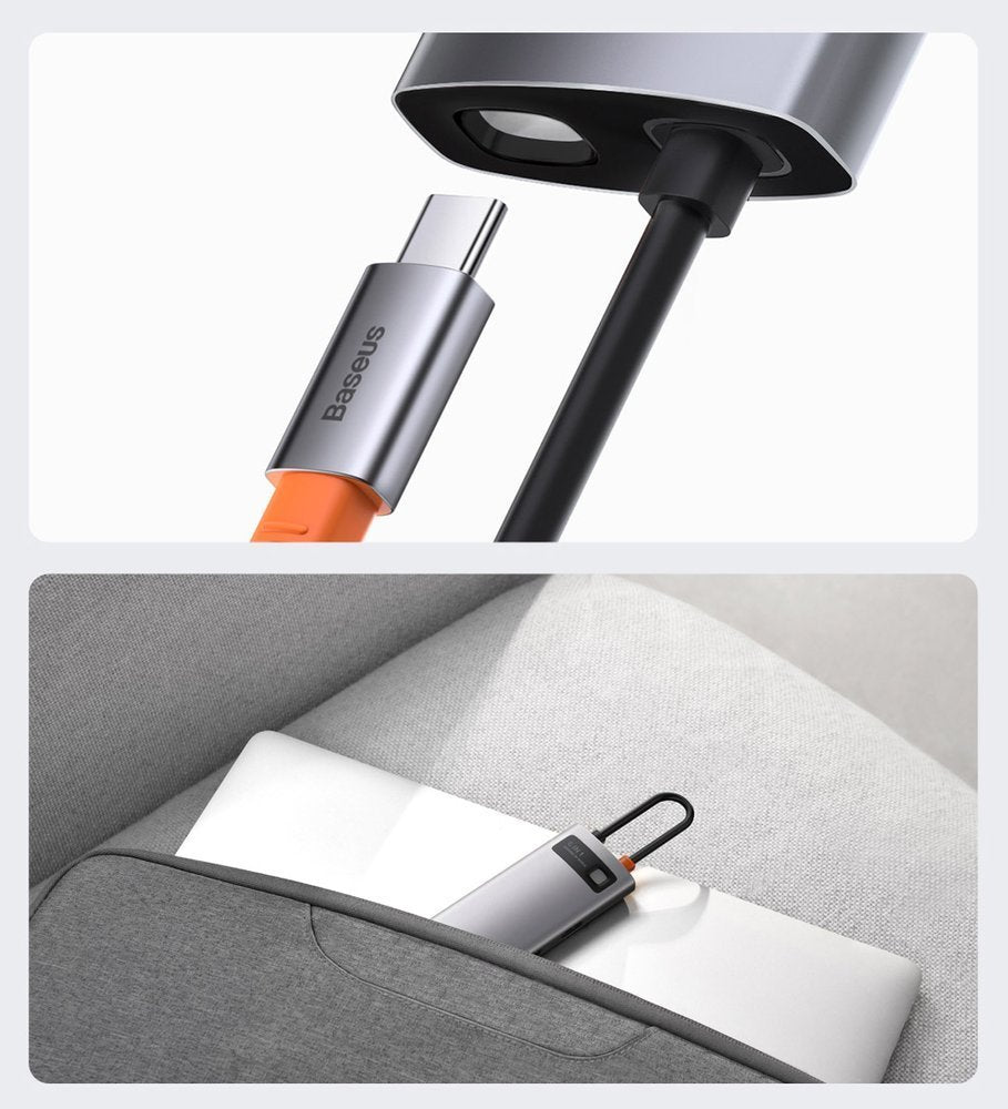 Baseus Metal Gleam 6-in-1 USB-C - USB-C PD 100W HUB 1x HDMI 4K 30Hz 3x USB-A 3.2 1x RJ45 - gray