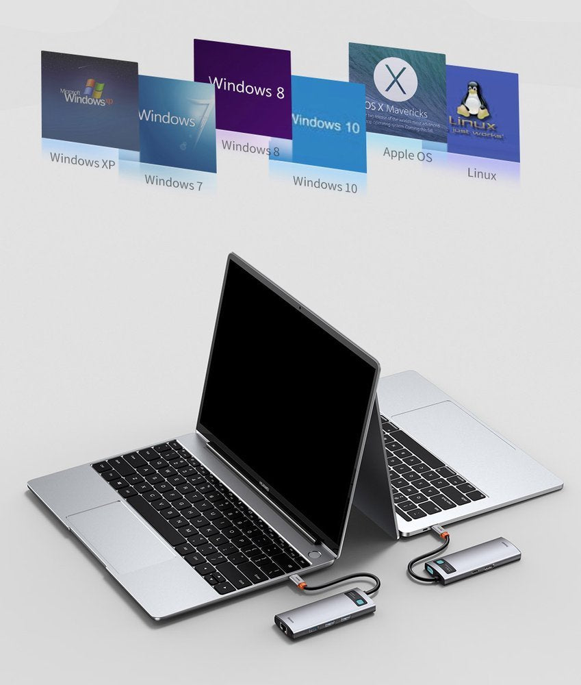 Baseus Metal Gleam 6-in-1 USB-C - USB-C PD 100W HUB 1x HDMI 4K 30Hz 3x USB-A 3.2 1x RJ45 - gray