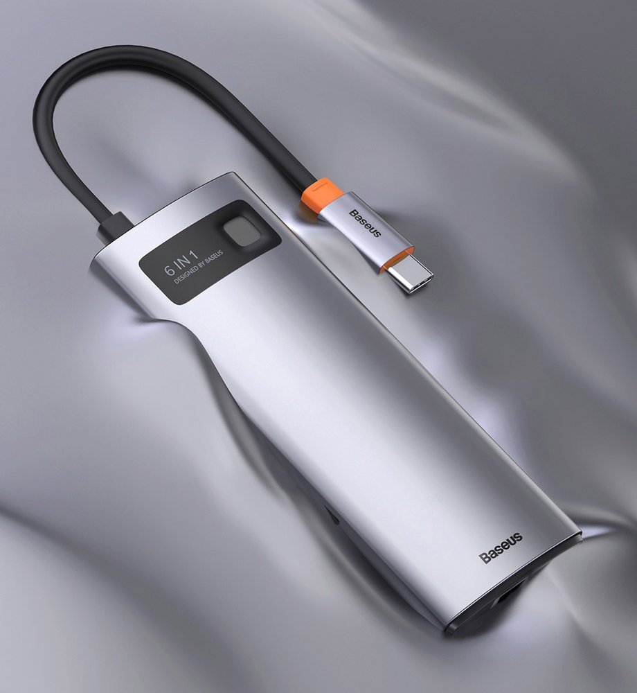 Baseus Metal Gleam 6-in-1 USB-C - USB-C PD 100W HUB 1x HDMI 4K 30Hz 3x USB-A 3.2 1x RJ45 - gray