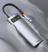 Baseus Metal Gleam 6-in-1 USB-C - USB-C PD 100W HUB 1x HDMI 4K 30Hz 3x USB-A 3.2 1x RJ45 - gray