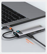 Baseus Metal Gleam 8in1 USB-C - USB-C PD 100W HUB 1x HDMI 4K 30Hz 1x SD og microSD kortlæser 3x USB-A 3.2 1xRJ45 - grå