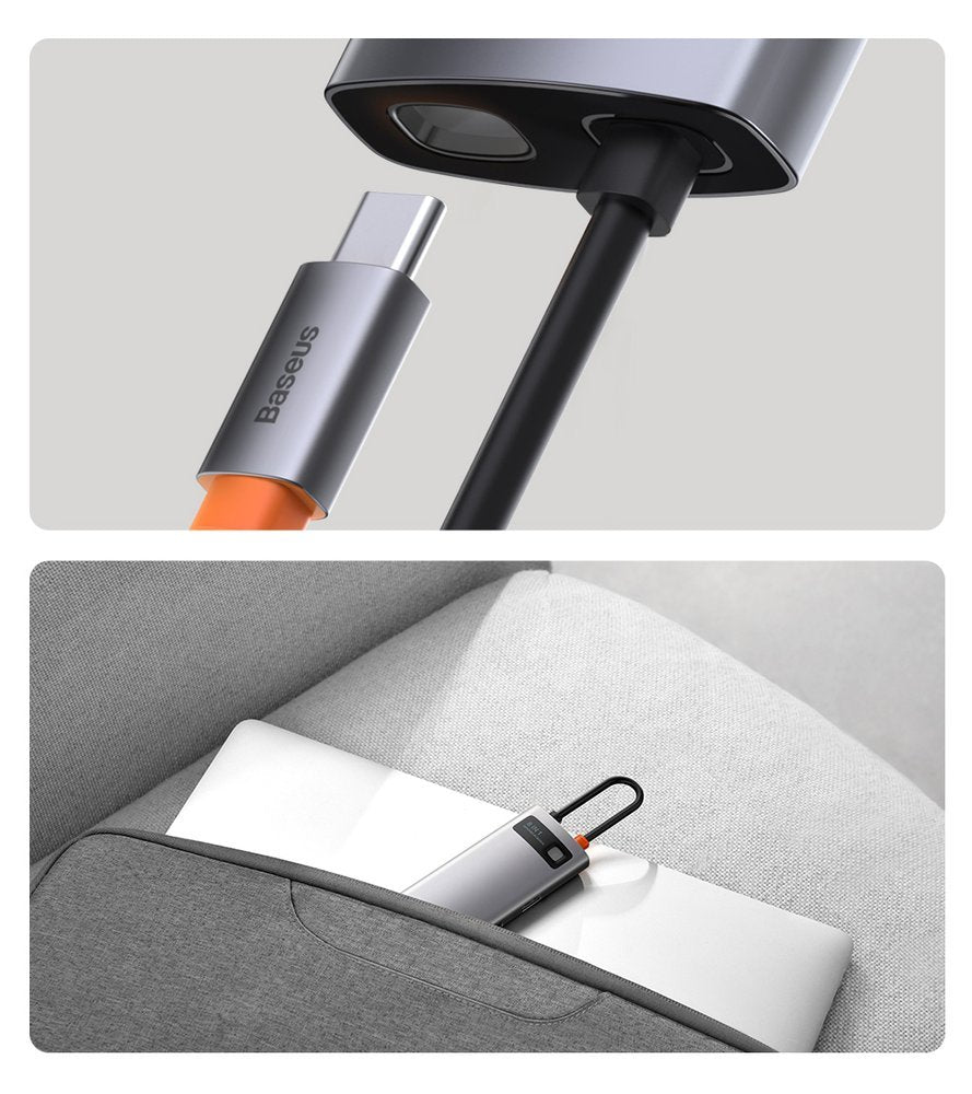 Baseus Metal Gleam 8in1 USB-C - USB-C PD 100W HUB 1x HDMI 4K 30Hz 1x SD og microSD kortlæser 3x USB-A 3.2 1xRJ45 - grå