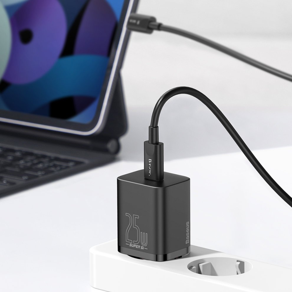 Baseus Super Si fast charger Quick Charge 3.0 Power Delivery 25W 3A + Cable USB Type C - USB Type C 3A 1m black (TZCCSUP-L01)