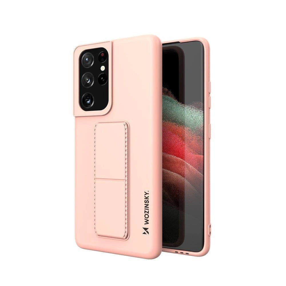 Wozinsky Kickstand Case Silicone Stand Cover til Samsung Galaxy S21 Ultra 5G Pink