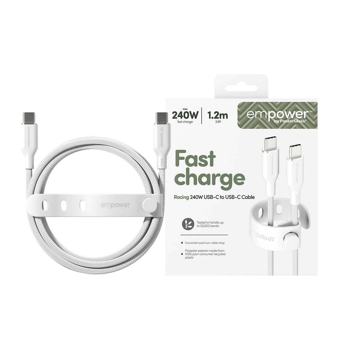 PanzerGlass empower by ® Racing 240W USB-C to USB-C Kabel | USB 2.0 | 1.2M | Silver White