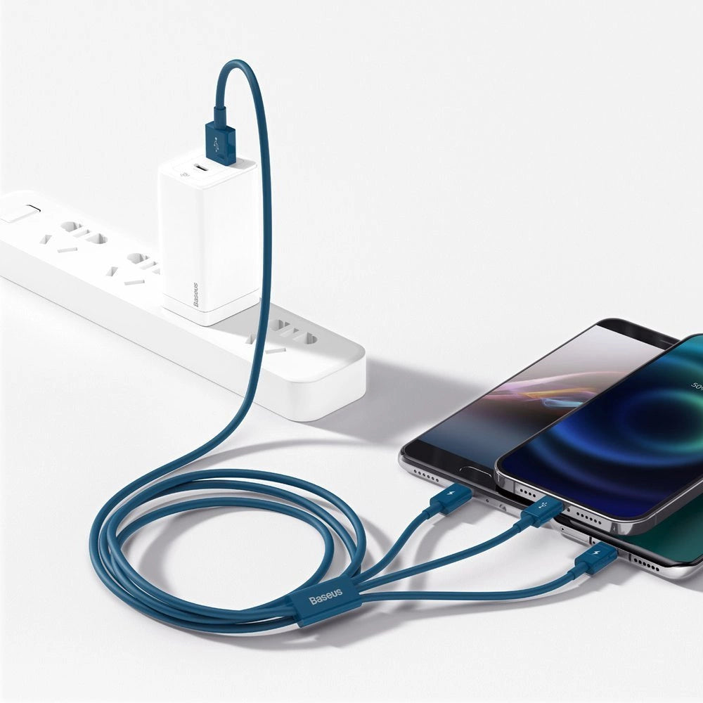 Baseus Superior 3in1 USB-kabel - Lightning / USB Type C / micro USB 3.5 A 1,5 m blå (CAMLTYS-03)