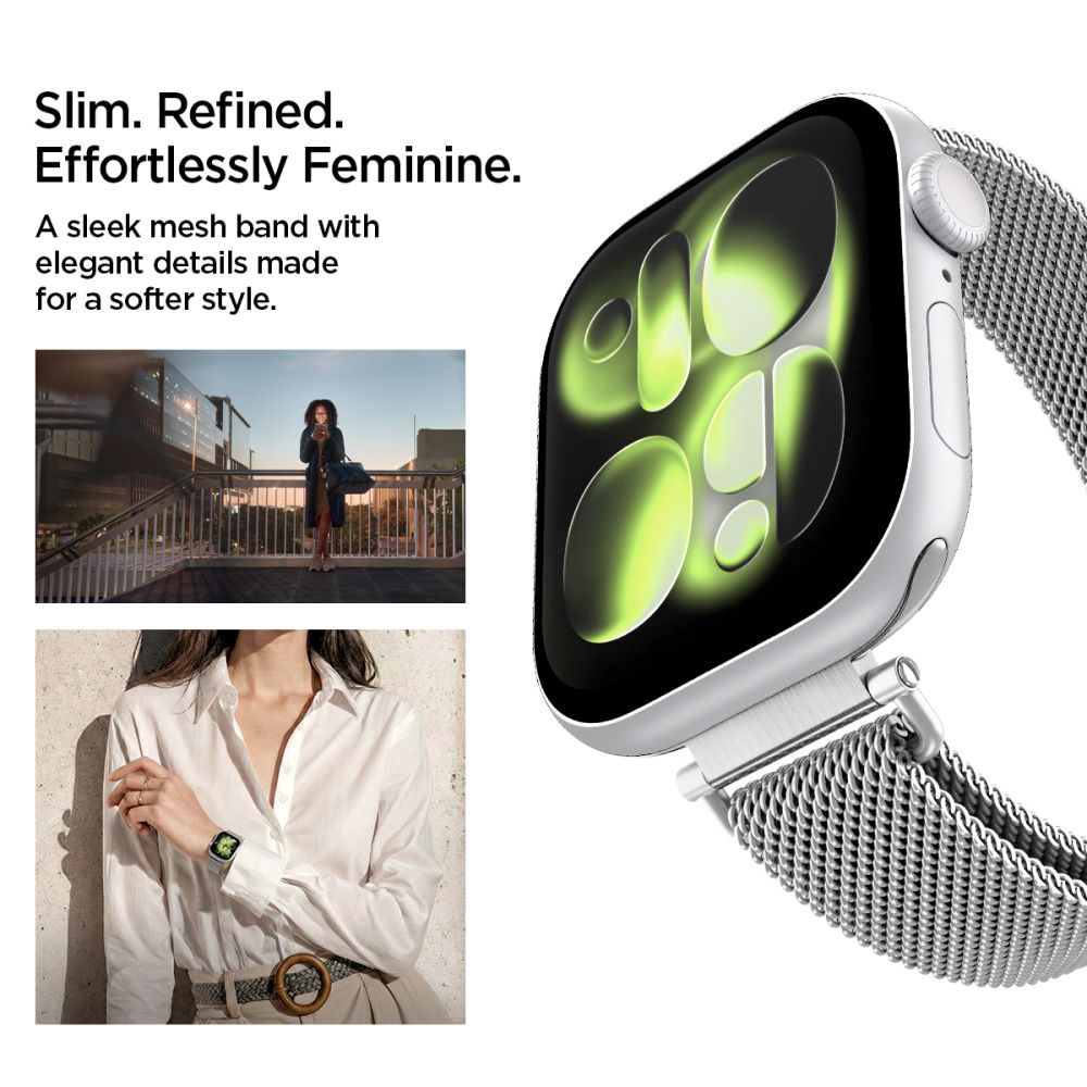 Spigen Wbm4 Remmen Til Apple Watch 8 / 9 / 10 / 11 / 12 / Se (40 / 41 / 42 Mm) Sølv
