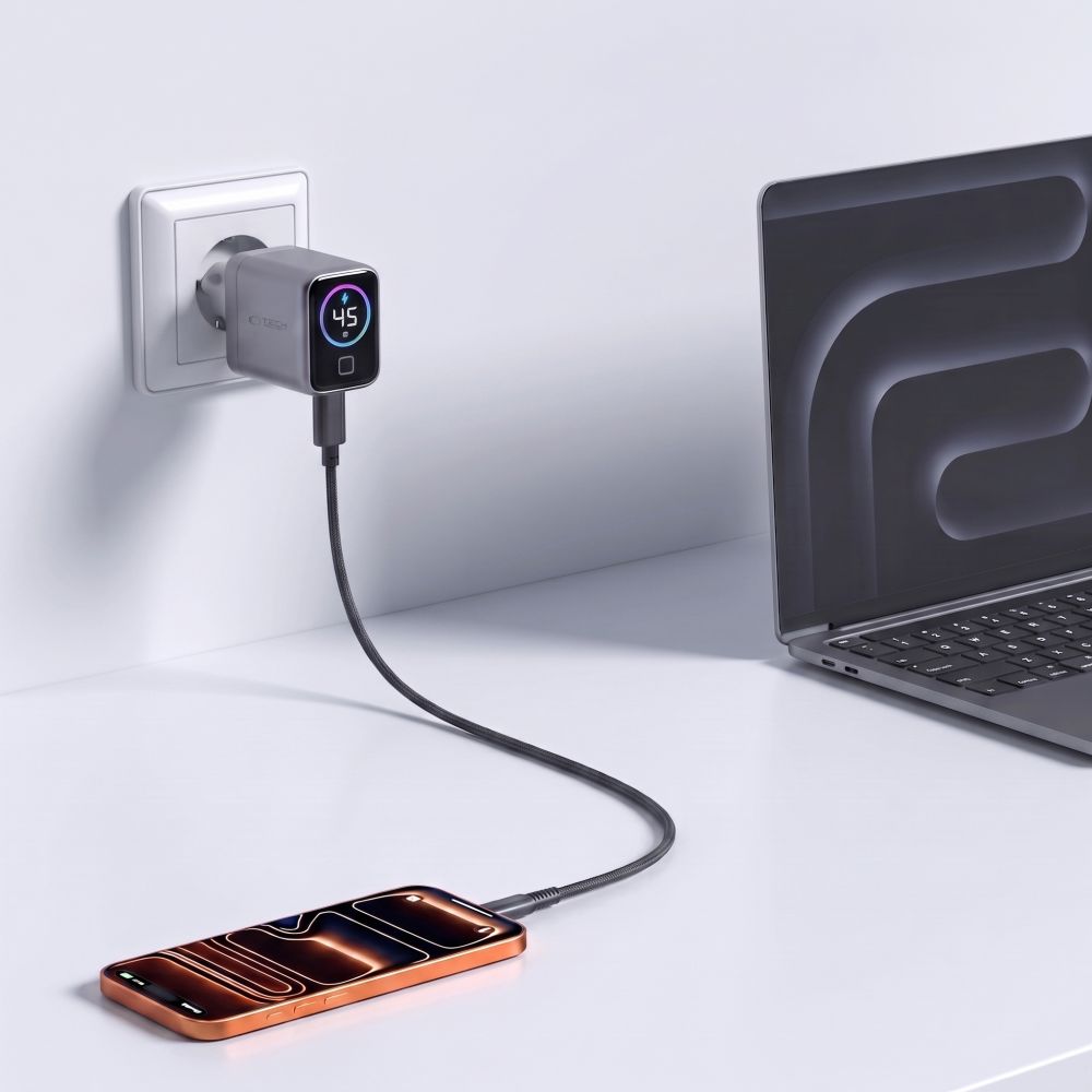 Tech Protect Powervision Nc45 W Gan 1 Port Netværksopladder Pd 45 W Mørkegå