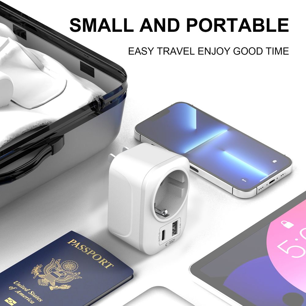 Tech Protect Ta100 Rejseadapter Usa Til Eu Hvid