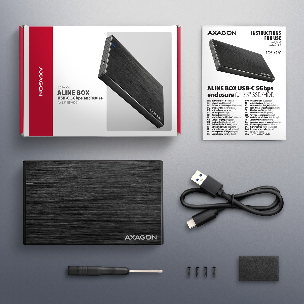 Axagon EE25-XA6C drevkabinet HDD/SSD kabinet Sort 2.5"