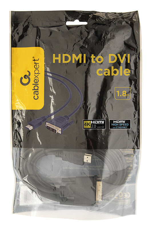 Gembird 1.8m, HDMI/DVI, M/M 1,8 m DVI-D Sort