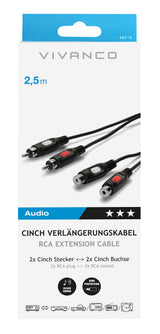 Vivanco 46/01 25 lydkabel 2,5 m 2 x RCA Sort