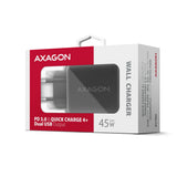 Axagon ACU-PQ45 QC 3.0, 4.0/AFC/FCP/PPS/PD, 45W, schwarz - Netzladegerät mit USB-A und USB-C Schnittstelle Mobiltelefon, Smartphone, SmartWatch, Tablet, Universel Sort Vekselstrøm Hurtig opladning Indendørs