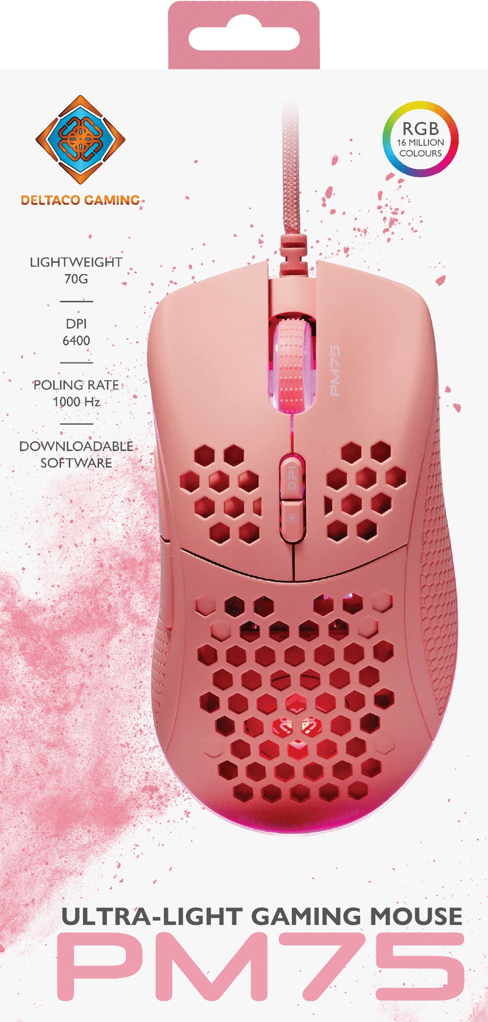 Deltaco Gaming PM75 ultralight mouse, pink