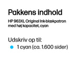 HP 963XL Cyan 1600 sider Blæk 3JA27AE