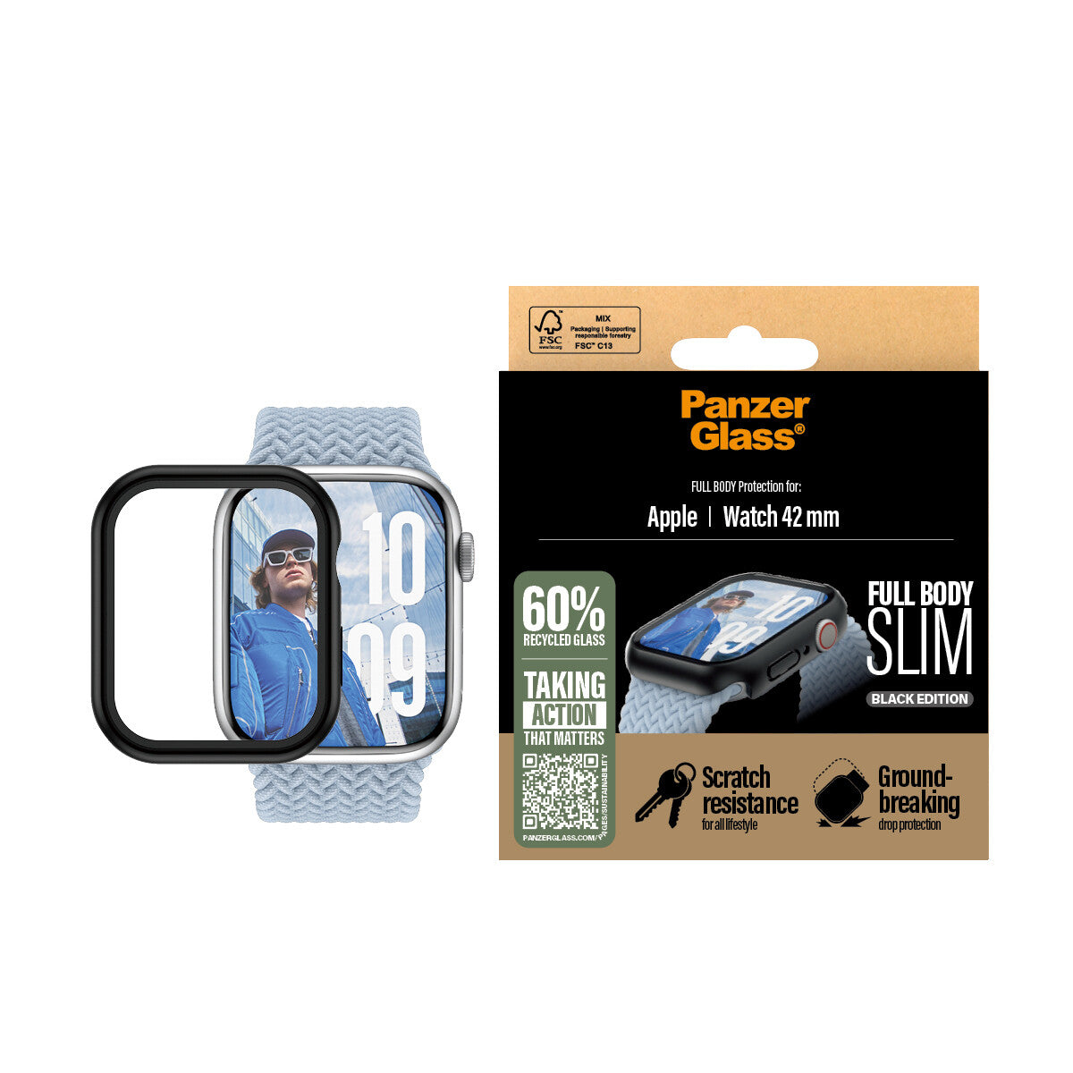 PanzerGlass ® Case Full Body Slim Sort Apple Watch Series 11 | 10 | 42mm