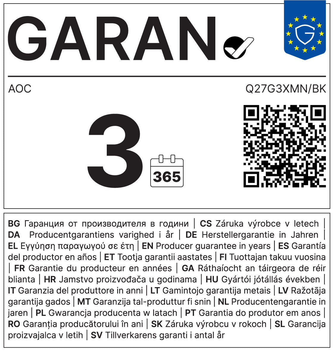AOC G3 Q27G3XMN/BK computerskærm 68,6 cm (27") 2560 x 1440 pixel 2K Ultra HD LED Sort, Rød