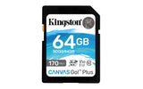 Kingston Technology Canvas Go! Plus 64 GB SDXC Canvas Go Plus 170R C10 UHS-I U3 V30