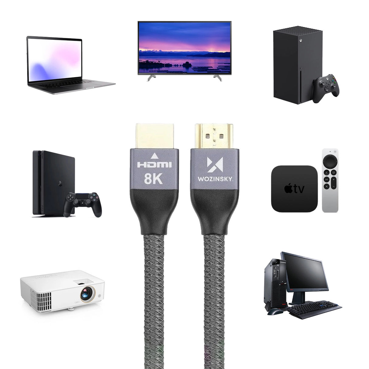 Wozinsky kabel HDMI 2.1 8K 60 Hz 48 Gbps / 4K 120 Hz / 2K 144 Hz 1 m Sølv (WHDMI-10)