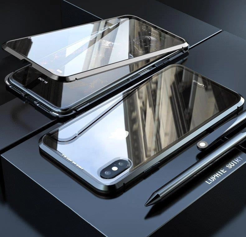 Wozinsky Full Magnetic Case Full Body Front og Back Cover med indbygget glas til Vivo X60 sort-gennemsigtig