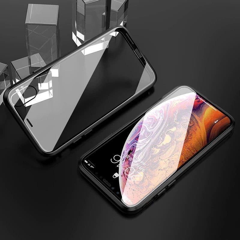 Wozinsky Full Magnetic Case Full Body Front og Back Cover med indbygget glas til Vivo X60 sort-gennemsigtig