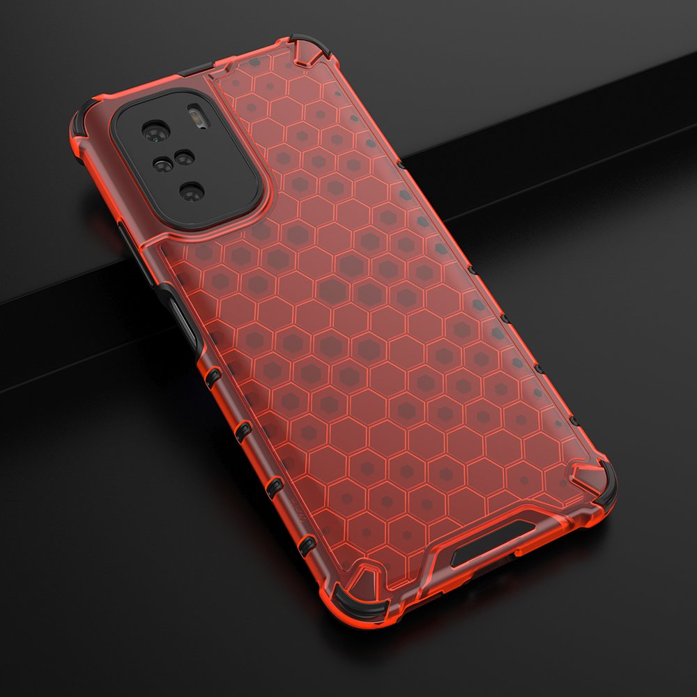 Honeycomb Case armor cover med TPU Bumper til Xiaomi Redmi K40 Pro + / K40 Pro / K40 / Poco F3 rød