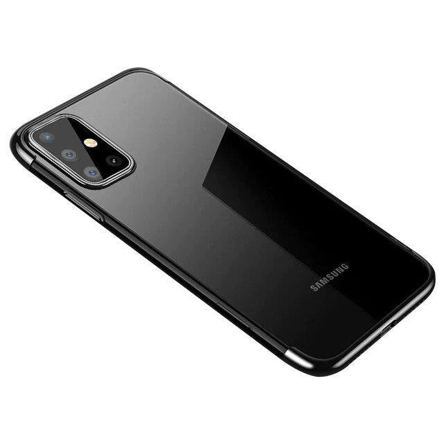 Clear Color Case Gel TPU Elektroplatering ramme Cover til Samsung Galaxy A72 4G sort