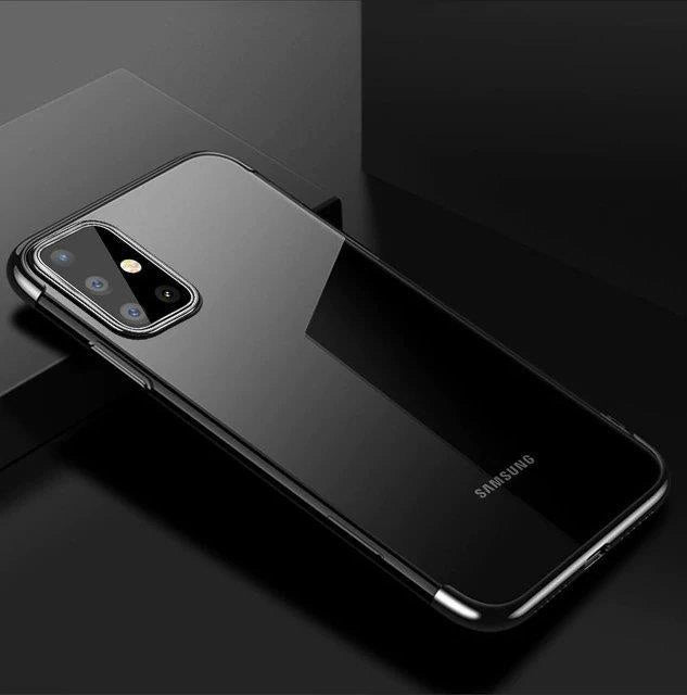 Clear Color Case Gel TPU Elektroplatering ramme Cover til Samsung Galaxy A72 4G sort