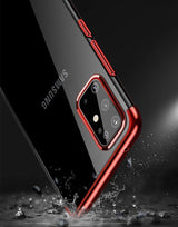 Clear Color Case Gel TPU Elektroplatering ramme Cover til Samsung Galaxy A72 4G sort